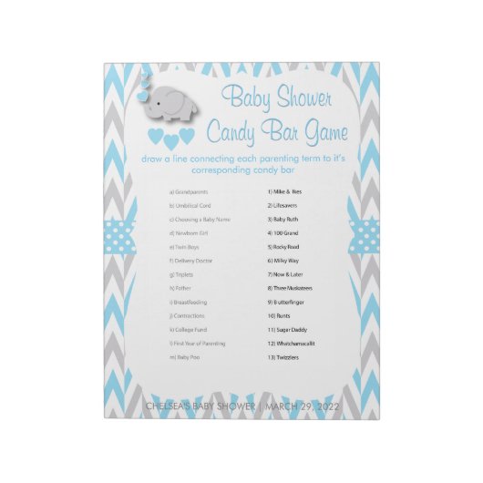 Blauw en grijs Baby shower met olifant - Spel 2 Notitieblok (Gedraaid)