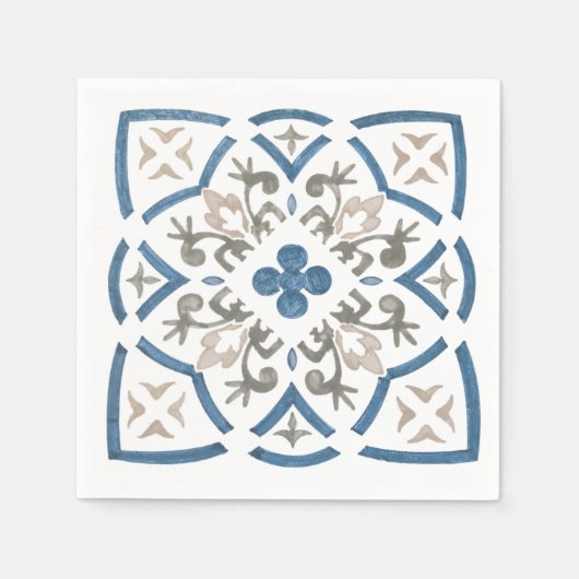 Blauw en grijs, bloeiend design servet (Voorkant)