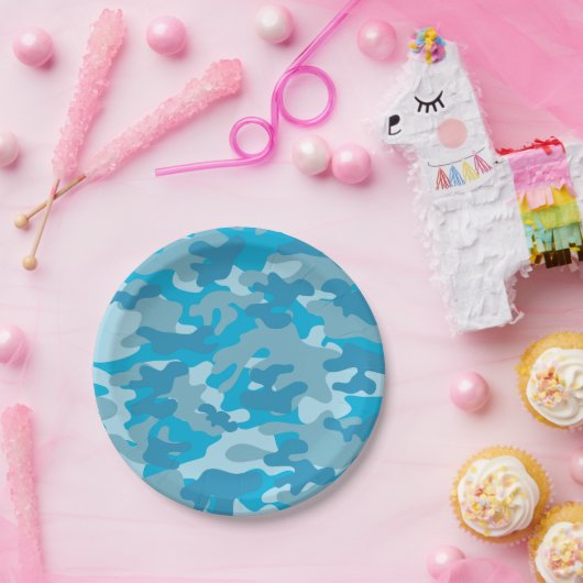 Blauw en grijs Camo-ontwerp Papieren Bordje (Feest)