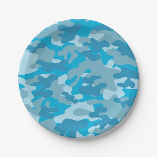 Blauw en grijs Camo-ontwerp Papieren Bordje (Voorkant)