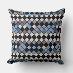 Blauw en Grijs Diamant Tegelpatroon Kussen