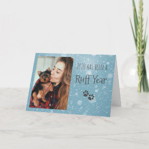 Blauw en grijs, Dog Paw Prints Ruff Jaar Vakantie Feestdagen Kaart
