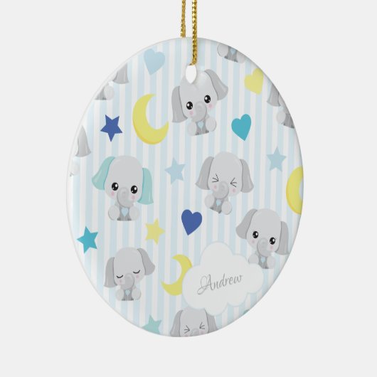 Blauw en grijs ellephant Pattern Baby Kerstman Keramisch Ornament (Rechts)