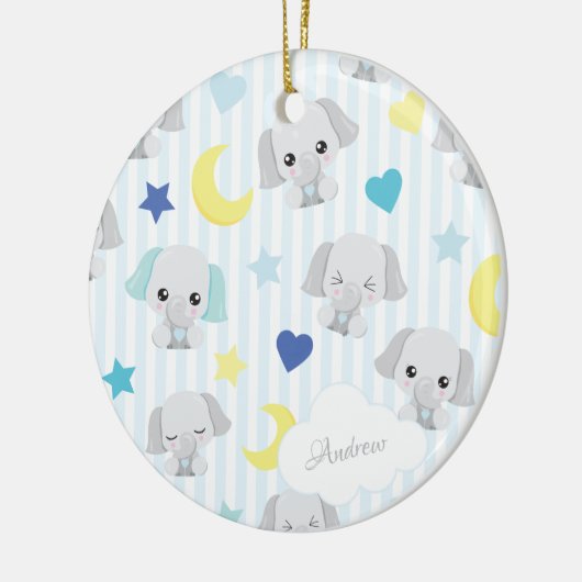 Blauw en grijs ellephant Pattern Baby Kerstman Keramisch Ornament (Links)