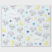 Blauw en grijs ellephant Pattern Baby Striped Cadeaupapier (Vlak)