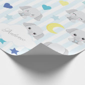 Blauw en grijs ellephant Pattern Baby Striped Cadeaupapier (Hoek)