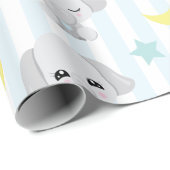 Blauw en grijs ellephant Pattern Baby Striped Cadeaupapier (Rol Hoek)