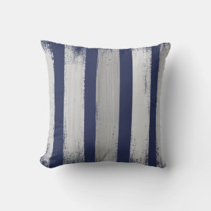 Blauw en grijs gestreepte kwaststreken worp kussen