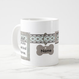 Blauw en grijs Label collar twee fotoframes Extra Grote Mok