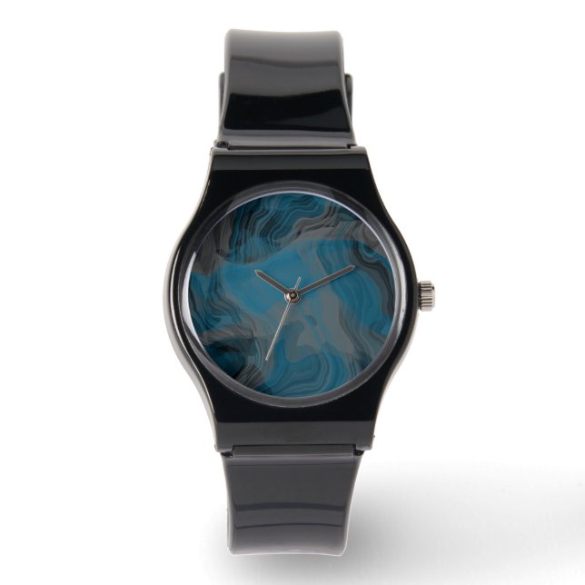 Blauw en Grijs Marmer Abstract Horloge (Voorkant)