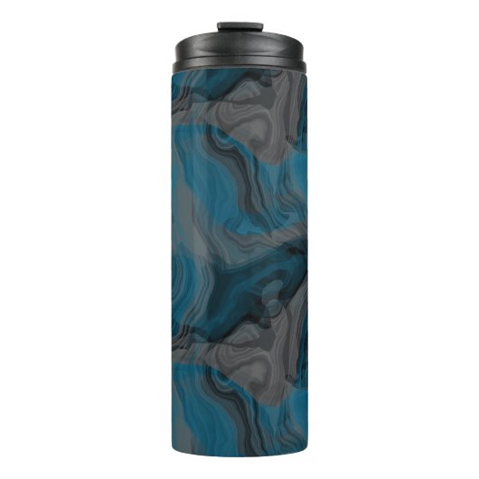 Blauw en Grijs Marmer Abstract Thermosbeker (Voorkant)