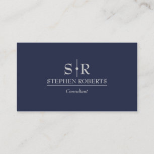 Blauw en Grijs Monogram Modern Professioneel Visitekaartje