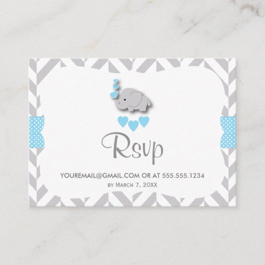Blauw en grijs olifant Baby shower - RSVP Email Informatiekaartje (Voorkant)