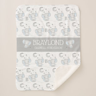 Blauw en Grijs Olifant Jongens Babynaam Sherpa Deken