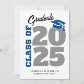 Blauw en grijs Retro Afstuderen Aankondiging (Voorkant)