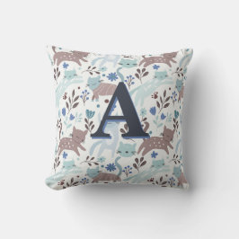 Blauw en grijs Schattige grillig kattenpatroon Mon Kussen