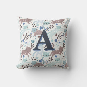 Blauw en grijs Schattige grillig kattenpatroon Mon Kussen