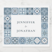 Blauw en grijs Spaans tegels uitnodiging Sparkling Wijnetiket (Enkel label)