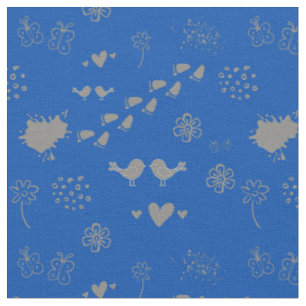 blauw en grijs vogelpatroon, stippen, voetstappen, stof