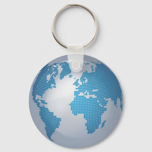 Blauw en grijs Wereldbol Sleutelhanger