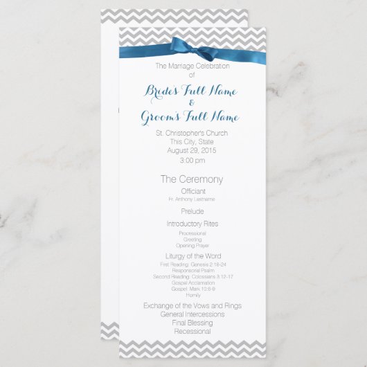 Blauw en Grijs Zigzag Patroon Wedding Programma (Voorkant / Achterkant)