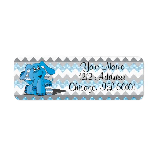 Blauw en grijze Chevron Elephant Etiket (Voorkant)