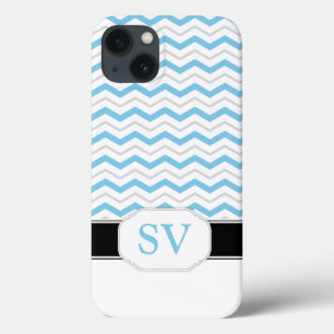 Blauw en grijze Chevron Monogram iPad 2/3/4 Hoesje