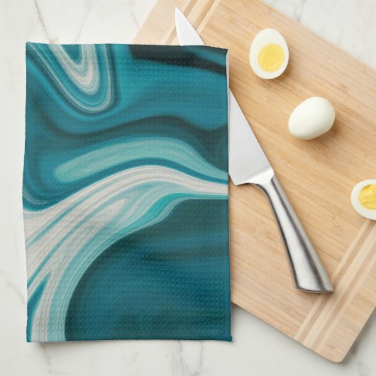 Blauw en grijze marmer theedoek (Quarter Fold)