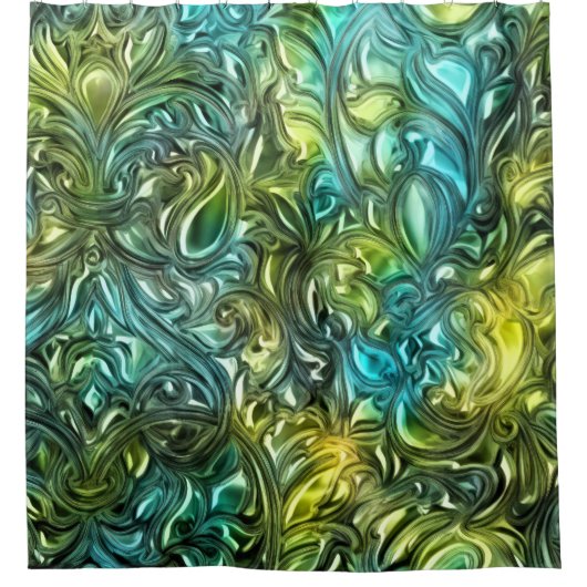 Blauw en Groen Abstract Ontwerp Douchegordijn (Voorkant)