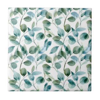 Blauw en groen aquarel Eucalyptusplanten Tegeltje