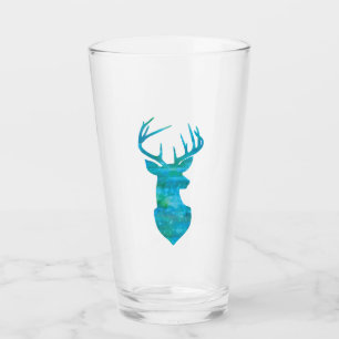 Blauw en groen aquarel hertentrophy kunst glas