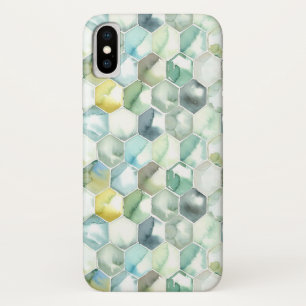 Blauw- en Groen Aquarelle Honycomb-patroon iPhone X Hoesje