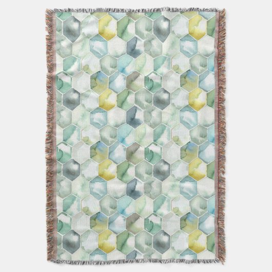 Blauw- en Groen Aquarelle Honycomb-patroon Deken (Voorkant Verticaal)
