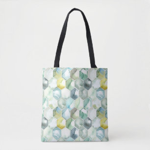 Blauw- en Groen Aquarelle Honycomb-patroon Draagtas