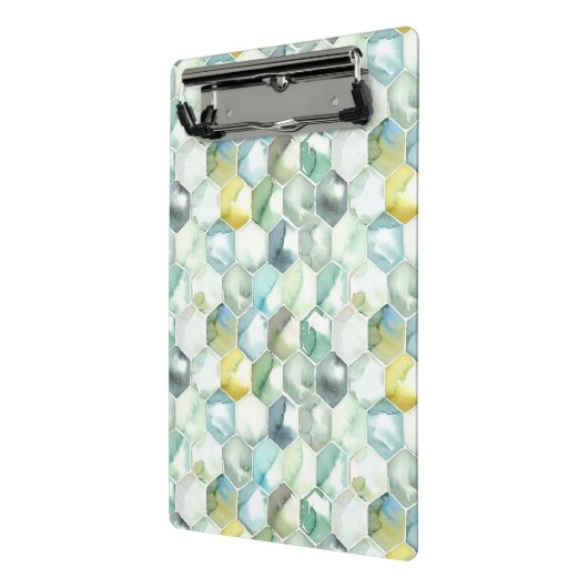 Blauw- en Groen Aquarelle Honycomb-patroon Mini Klembord (Angled2)