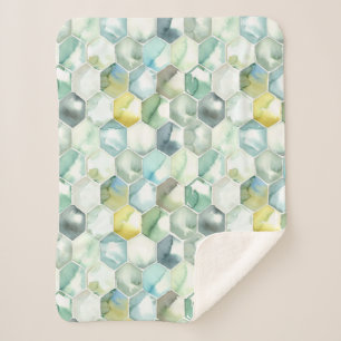 Blauw- en Groen Aquarelle Honycomb-patroon Sherpa Deken