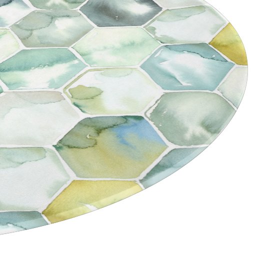 Blauw- en Groen Aquarelle Honycomb-patroon Snijplank (Hoek)