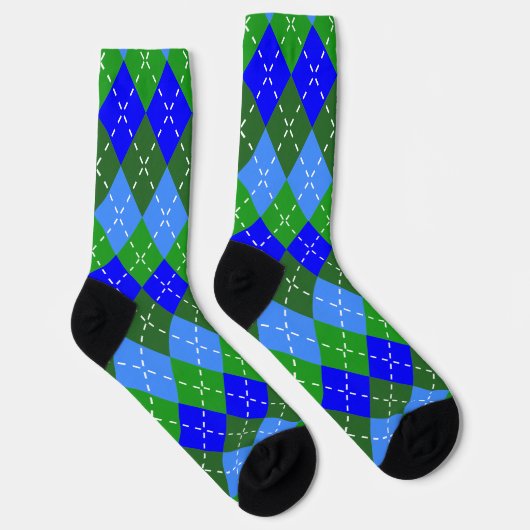 Blauw en Groen Argyle met Wit Stikkend Sokken (Rechts)