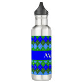 Blauw en groen Argyle Preppy gepersonaliseerd Waterfles (Links)
