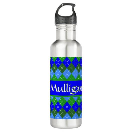 Blauw en groen Argyle Preppy gepersonaliseerd Waterfles (Voorkant)
