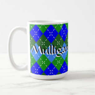 Blauw en Groen Argyle Wit Stitching Gepersonalisee Koffiemok