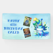 Blauw en groen Axolotl Boy's Verjaardagsfeest Spandoek (Horizontaal)