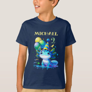 Blauw en groen Axolotl Boy's Verjaardagsfeest T-shirt