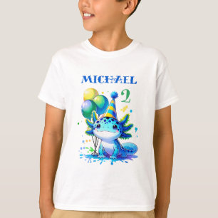 Blauw en groen Axolotl Boy's Verjaardagsfeest T-shirt