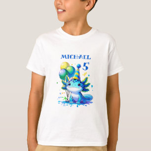 Blauw en groen Axolotl Boy's Verjaardagsfeest T-shirt