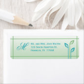 Blauw en Groen Blad Bruiloft Retouradres Label (Insitu)