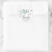 Blauw en Groen Bladblad voor Winter Thema Bruiloft Vierkante Sticker (Tas)