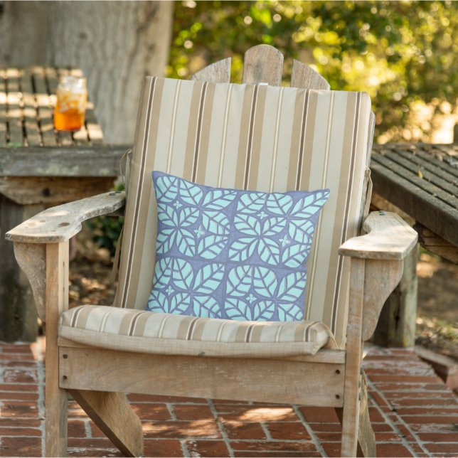 Blauw en groen bladmotief Sierkussen (Stoel)