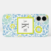 Blauw en Groen Bloemen Damask Douane Monogram Case-Mate iPhone Case (Achterkant (horizontaal))