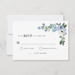Blauw en groen bloemen RSVP-kaart RSVP Kaartje